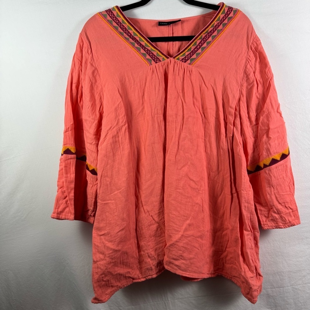 Lane Bryant Orange Patterned Blouse Womenโs No Size